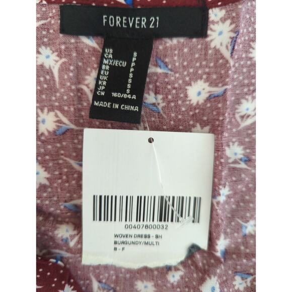 Forever 21 Burgundy Multi Woven Ditsy Floral V Neck Mini Small NWT Boho prairie - Picture 8 of 8